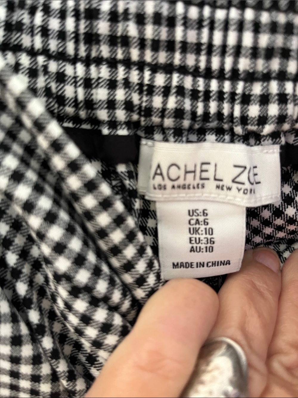 Rachel Zoe Black and White Gingham Straight-Leg Pants - Picture 2 of 3